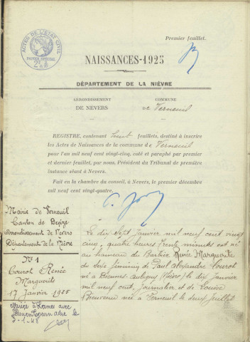 Verneuil : actes d'état civil.