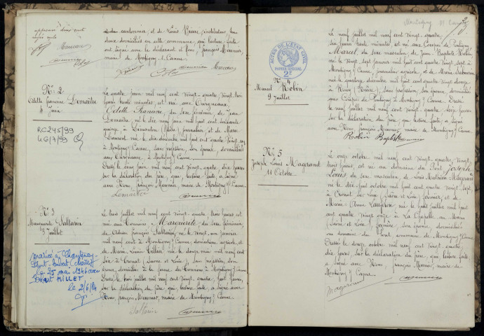 Montigny-sur-Canne : actes d'état civil.