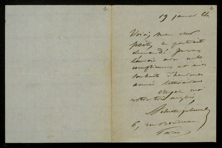 JUBINAL (Achille), écrivain et homme politique (1810-1875) : 1 lettre.