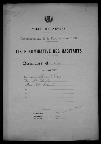 Nevers, Quartier de Nièvre, 4e section : recensement de 1931