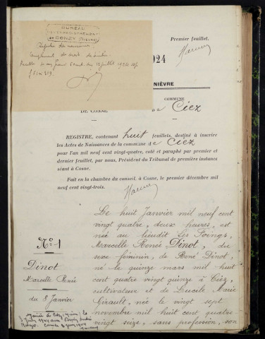 Ciez : actes d'état civil.