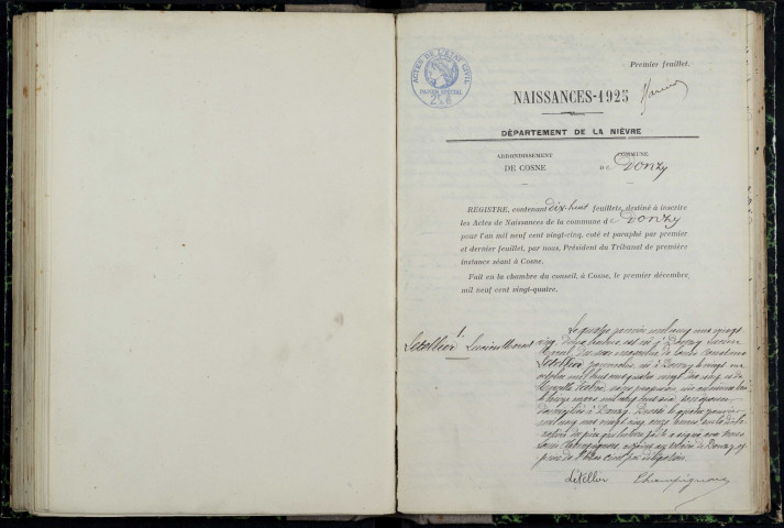 Donzy : actes d'état civil.