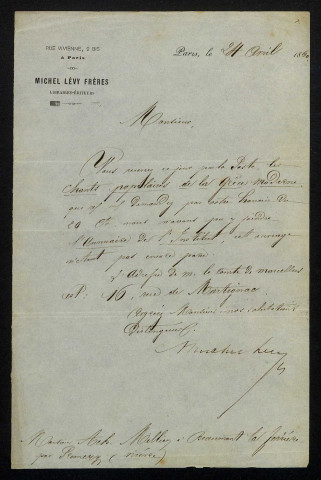 LÉVY (Michel), libraire éditeur (1821-1875) : 3 lettres.