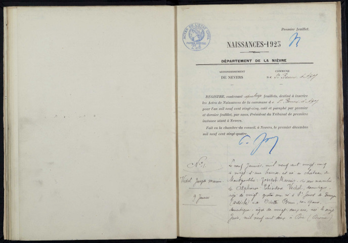 Saint-Benin-d'Azy : actes d'état civil (naissances).