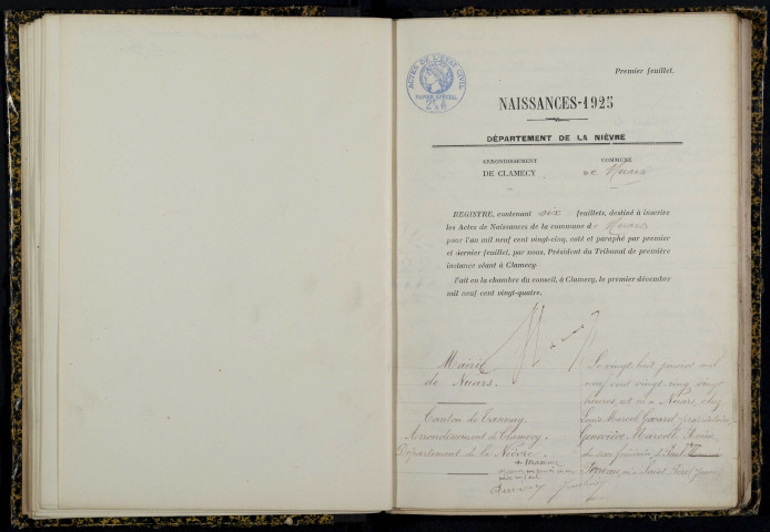Nuars : actes d'état civil.