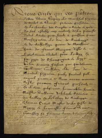 Biens et droits. - Rente annuelle constituée en 1609 par de Berault et consorts, amortissement par les ayant-droits en faveur de l'hôpital Saint-Didier de Nevers pour donation aux pauvres : copie d'une reconnaissance du 9 avril 1615.