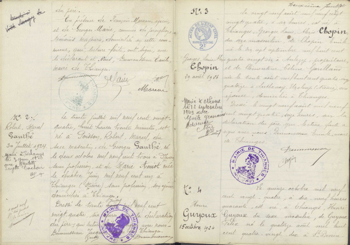 Thianges : actes d'état civil.