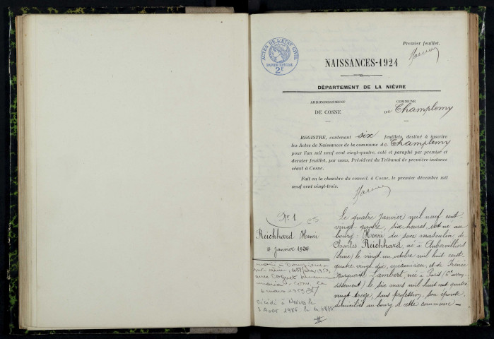 Champlemy : actes d'état civil.
