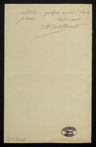 VILLENAUT (Adolphe de Mullot de), historien (1837-1898) : 5 lettres.