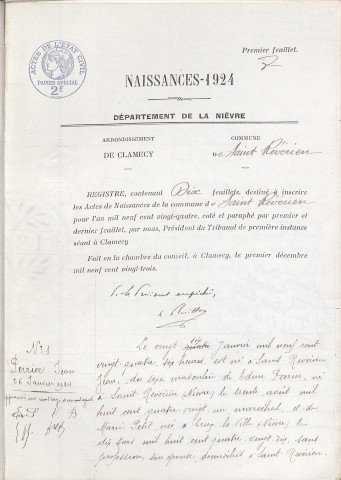 Saint-Révérien : actes d'état civil.