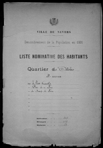 Nevers, Quartier de Nièvre, 9e section : recensement de 1921