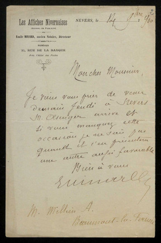 MINARD (Émile), publiciste, directeur des Affiches nivernaises : 13 lettres.