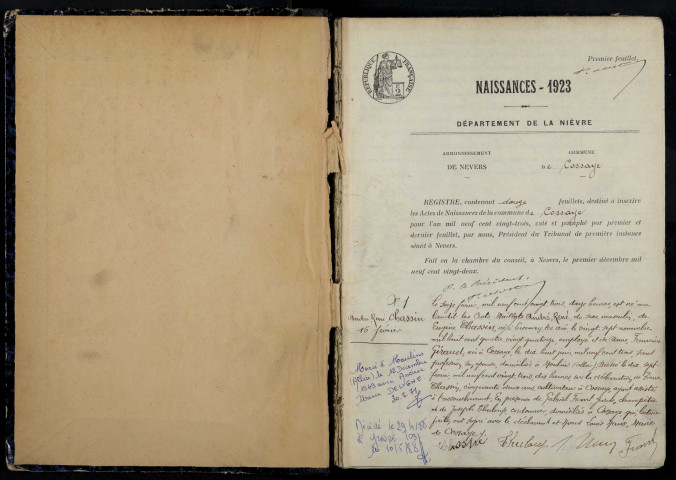 Cossaye : actes d'état civil.