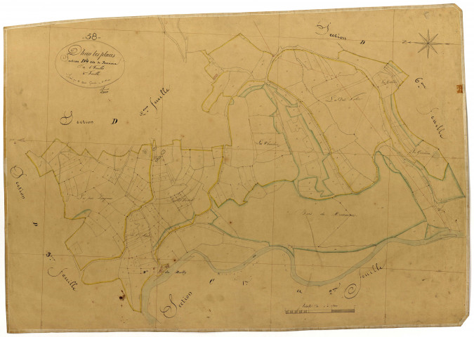 Dun-les-Places, cadastre ancien : plan parcellaire de la section D dite de Bornoux, feuille 4