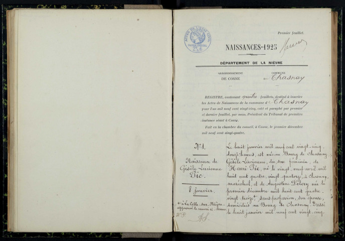 Chasnay : actes d'état civil.
