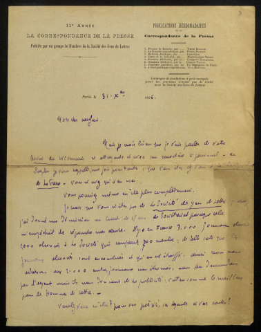 PASSERIEU (Jean-Bernard), dit Jean-Bernard, publiciste (1858-1936) : 18 lettres, 1 carte postale illustrée.