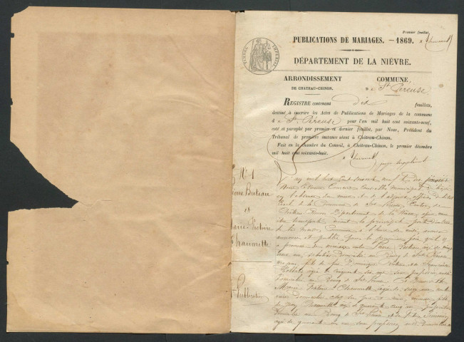 Saint-Péreuse : actes d'état civil.