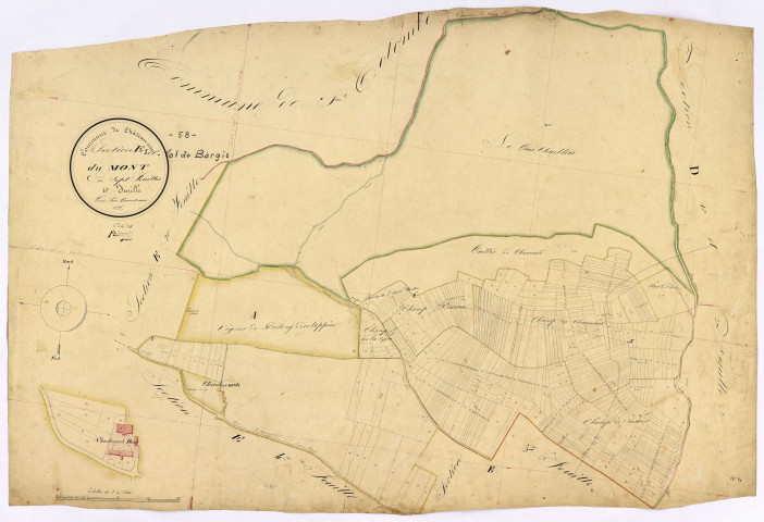 Châteauneuf-Val-de-Bargis, cadastre ancien : plan parcellaire de la section E dite du Mont, feuille 1