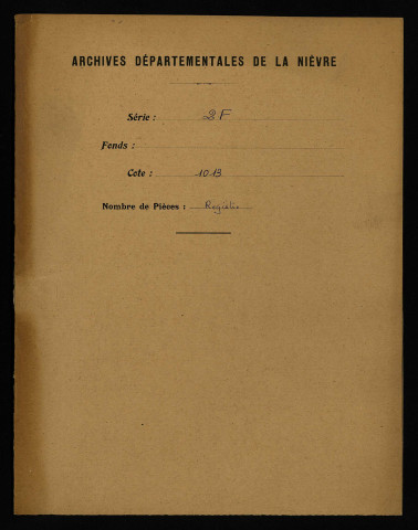 Terrier de Prye dressé par Frebault, notaire royal, pour Emmanuel-Gaspard-Jeanne-Marie Du Bourg, marquis de Bozas, et Louise de Las de Prye son épouse, seigneur et dame de Saint-Benin-d'Azy, Valotte, Cherault, Trailles, Vannay, Mousseaux-sur-Azy, Prye sur l'Ixeure, Le Bouchot, Les Brosses, Imphy et autres terres.