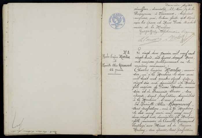 La Machine : actes d'état civil (mariages).