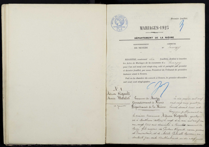 Marzy : actes d'état civil.