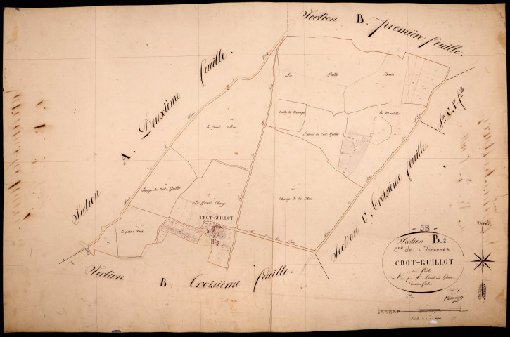 Varennes-lès-Narcy, cadastre ancien : plan parcellaire de la section B dite du Crot Guillot, feuille 2