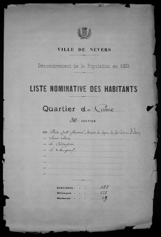 Nevers, Quartier du Croux, 30e section : recensement de 1921