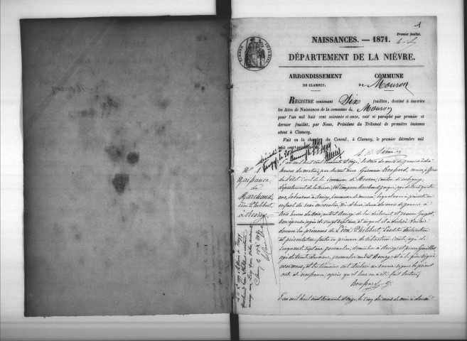 Mouron-sur-Yonne : actes d'état civil.