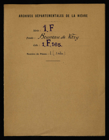 Liève des droits dus à Gabriel Le Bourgoing, écuyer, seigneur de Champlevrier (paroisse de Chiddes), Faulin (paroisse de Saint-Léger-de Fougeret) et Montjolmain (paroisse de Charbonnat), accensés à André Repoux et à Antoine Laudet. Liste des tenanciers, état des redevances dues et, en marge, indication des recettes.