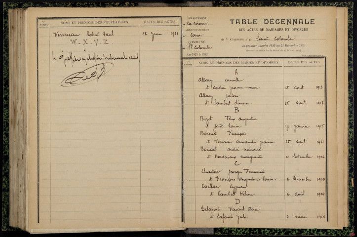 Sainte-Colombe-des-Bois : table décennale.