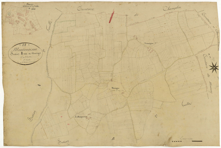 Montenoison, cadastre ancien : plan parcellaire de la section B dite de Marciges, feuille 1