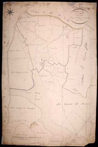 Ville-Langy, cadastre ancien : plan parcellaire de la section E dite du Montot, feuille 1