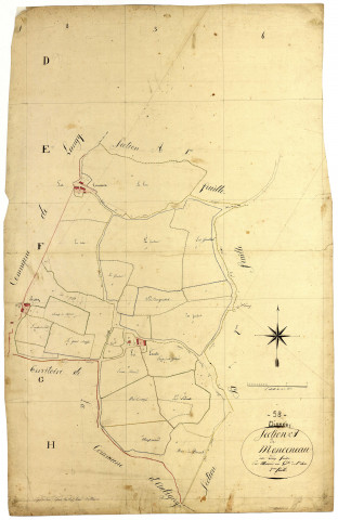Diennes-Aubigny, cadastre ancien : plan parcellaire de la section A dite de Monceneau, feuille 2