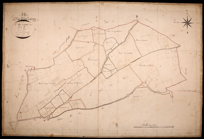 Ville-Langy, cadastre ancien : plan parcellaire de la section D dite de Chouix