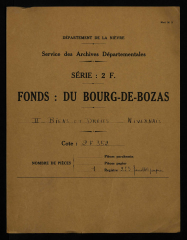 Terrier de la seigneurie d'Imphy, établi par Pannetier et Decolons, notaires royaux, pour Henri de La Grange, marquis d'Arquian, baron de Prye et d'Imphy, représenté par Me Louis Callot, procureur au bailliage et pairie de Nivernais, en vertu du pouvoir de Me Pierre Giffard, intendant dudit Henri de La Grange.