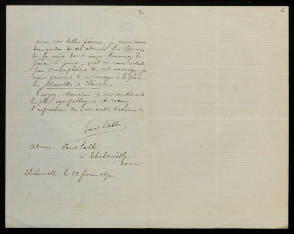 LABBÉ (Paul), poète à Thiberville (Eure) : 3 lettres.