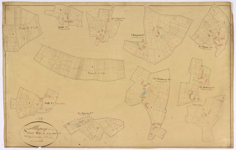 Alligny-Cosne, cadastre ancien : plan parcellaire des sections A à E, développement