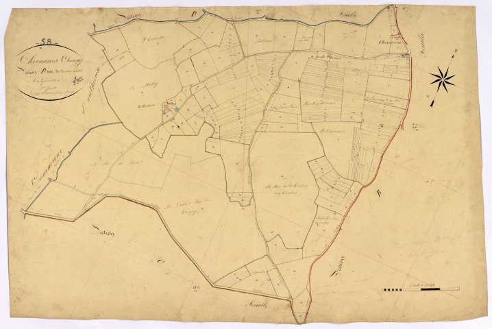 Chevannes-Changy, cadastre ancien : plan parcellaire de la section D dite du Moulin Cassiot, feuille 2
