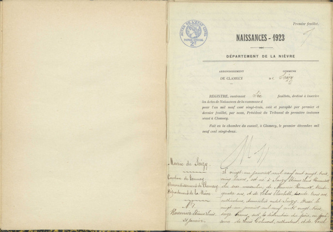 Saizy : actes d'état civil.