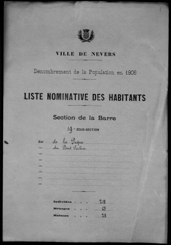Nevers, Section de la Barre, 19e sous-section : recensement de 1906