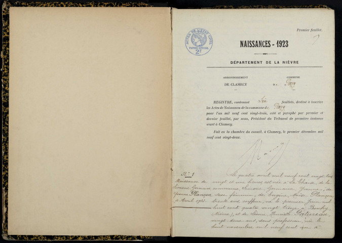 Pazy : actes d'état civil.