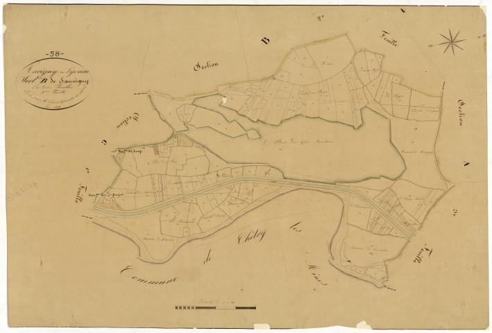 Marigny-sur-Yonne, cadastre ancien : plan parcellaire de la section B dite de Sauvigny, feuille 3