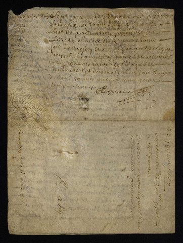Biens et droits. - Rente personnelle Dien, cession à l'hôtel-Dieu de Nevers : copie du contrat de vente du 22 janvier 1687.