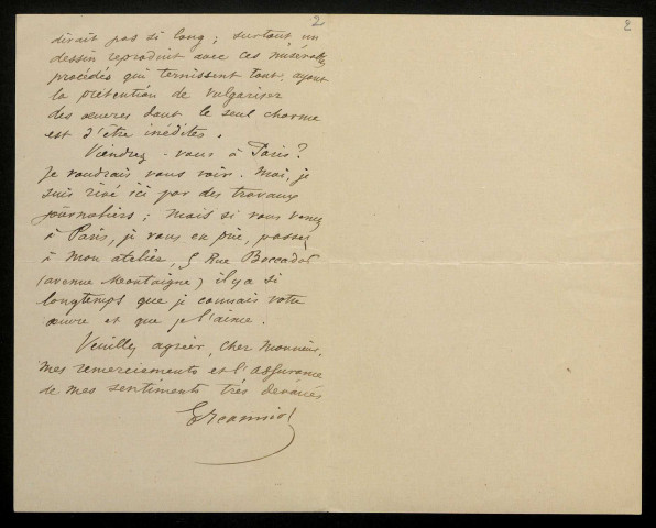 JEANNIOT (Pierre Georges), peintre (1848-1934) : 1 lettre.