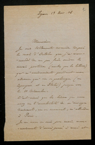 INDY (Vincent d'), musicien à Lyon (1851-1931) : 1 lettre.