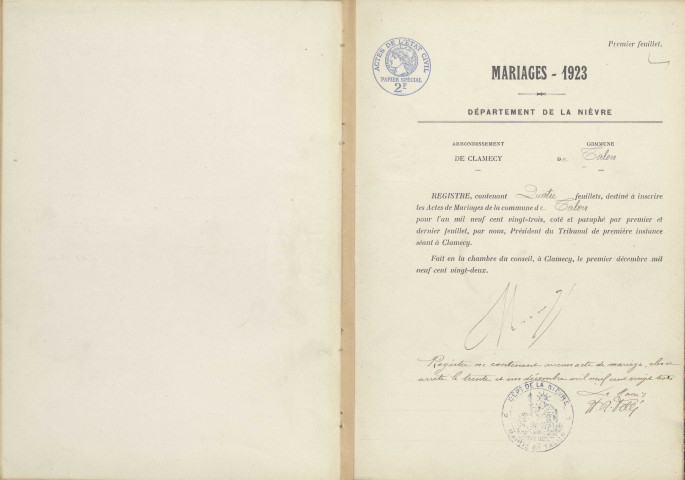 Talon : actes d'état civil.