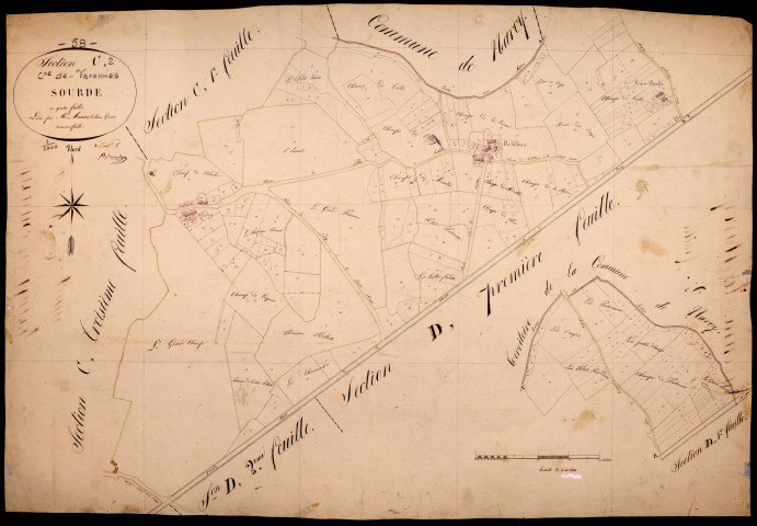 Varennes-lès-Narcy, cadastre ancien : plan parcellaire de la section C dite de Sourdes, feuille 2