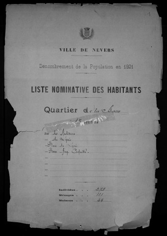 Nevers, Quartier de la Barre, 1re section : recensement de 1921