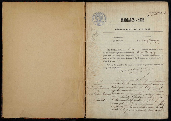 Druy-Parigny : actes d'état civil.