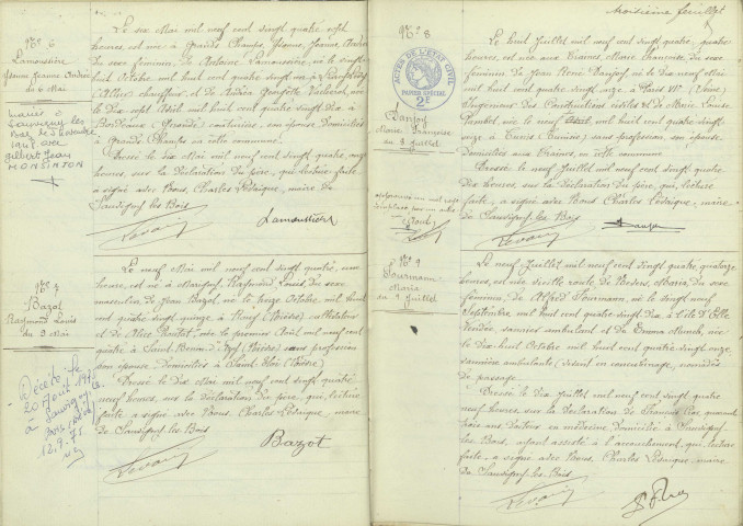 Sauvigny-les-Bois : actes d'état civil.